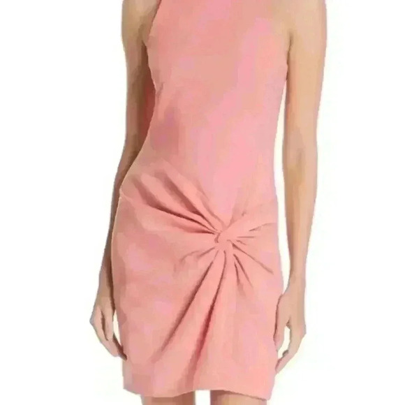Cinq a Sept Dress Halter Mini Myla Pink Salmon Coral Gathered Front Size 6 NWOT - Picture 2 of 15